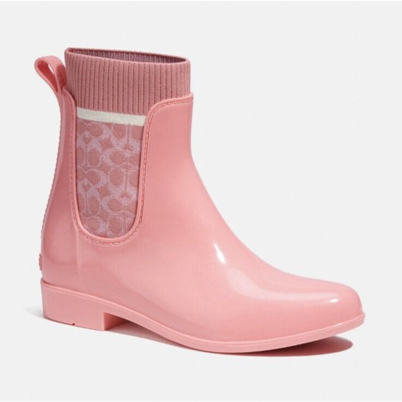 New Coach Womens Pink Taffy Rubber Rain Bootie Size 7 NIB! - Picture 2 of 5